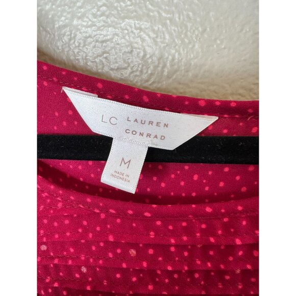 Lauren Conrad Womens Red Blouse‎ Medium 3/4 sleeves pullover polyester polka dot - Picture 3 of 7